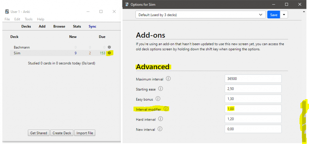 Image of how to change Anki intervals.