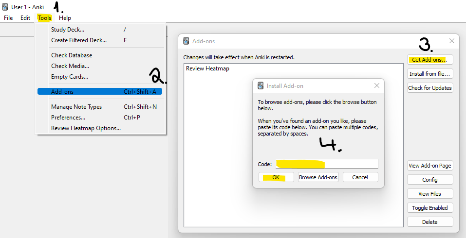 Image of how to change keyboard shortcuts in Anki.